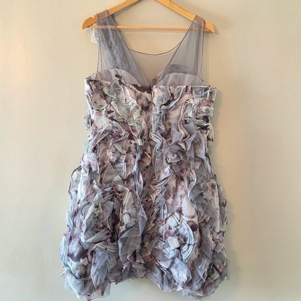 BCBGMAXAZRIA Eva Silk Tulle Organza Agate Combo Ruffle Illusion Mini Dress Sz 12 - Picture 4 of 6
